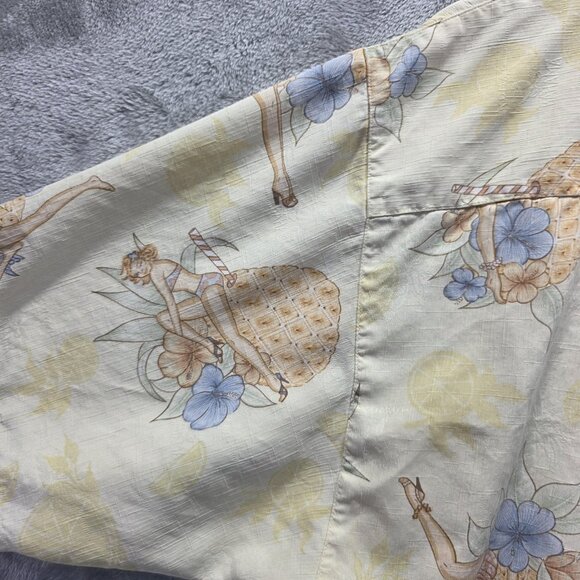 Tommy Bahama Shirt Mens XL Yellow Silk Floral Pinup Hula Girl Hawaiian Button Up - Picture 5 of 10